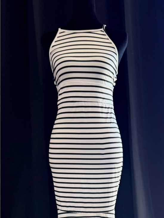 Dresses & Skirts - Striped White and Black Maxi Dress - Sleeveless Halter Style
